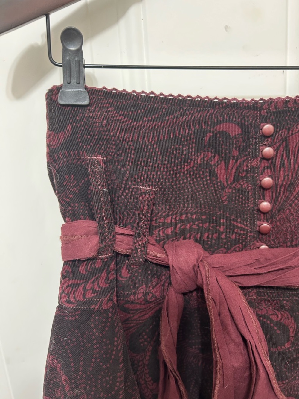 Bohemian Asymmetrical Maroon Printed Tie-Waist Skirt - Picture 4 of 10